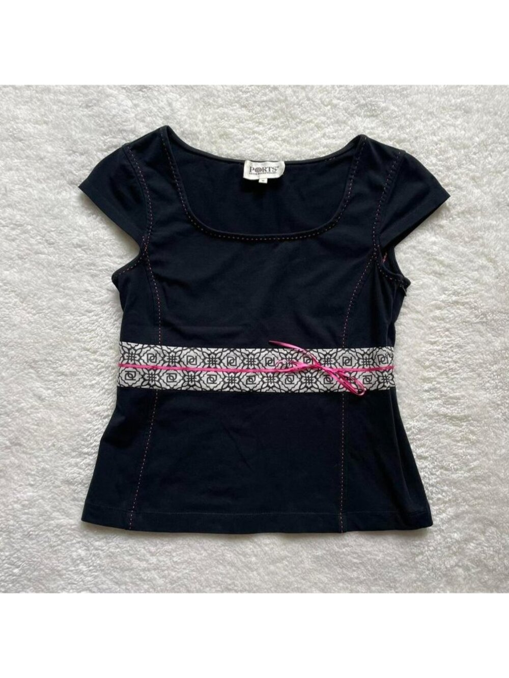 Vintage black top with pink bow detailing
